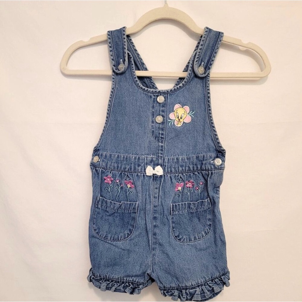 Warner Bros. Blue Denim Kids Overalls with Floral Design